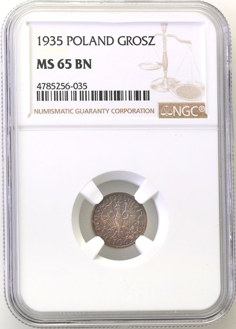II RP 1 grosz 1935 NGC MS65 BN